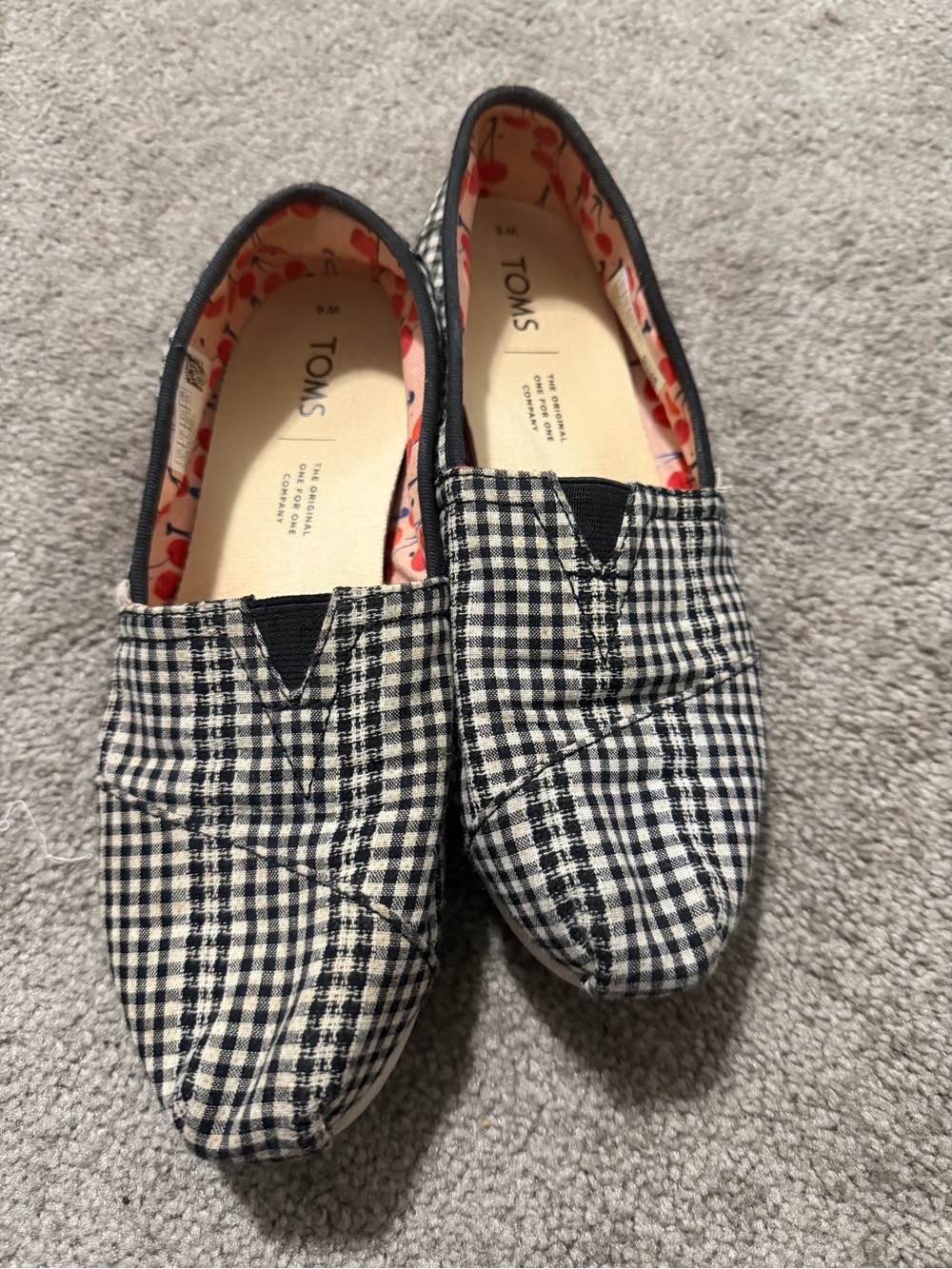 Toms Black & White Gingham Slip-On Loafers